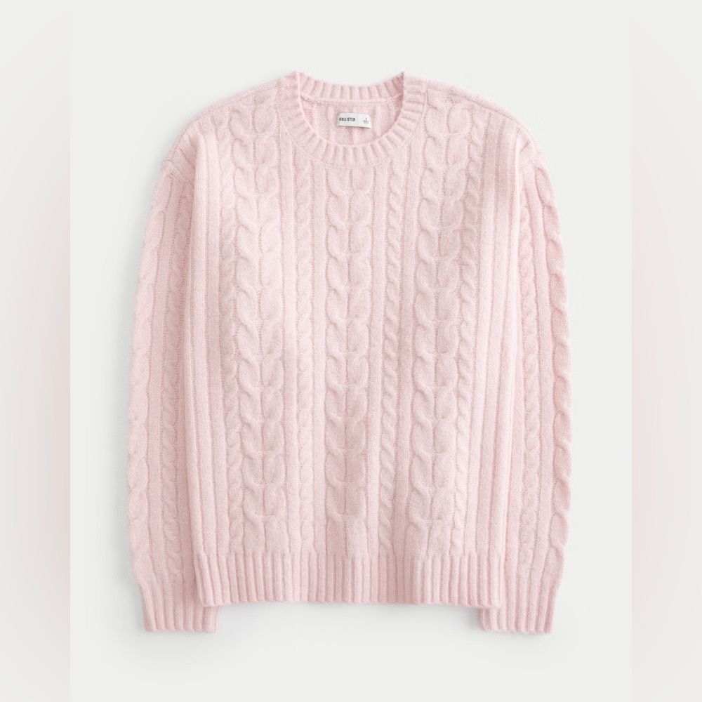 Hollister Comfy Cloud Cable Knit Crew Sweater in Light Pink